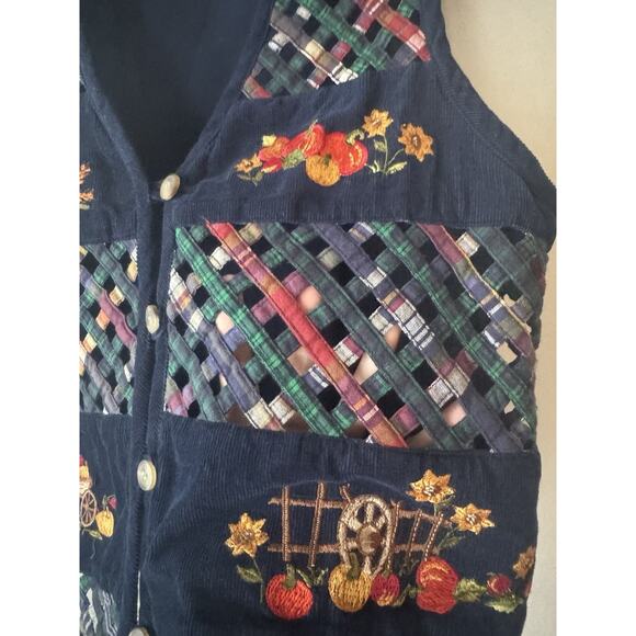 CASCADE BLUES Corduroy Vest Womens Medium Woven Lattice Harvest Embroidered - Picture 4 of 8